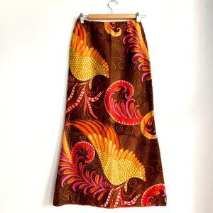 Vintage 1970s Norman Martin Wild Print MAxi Pencil Skirt S